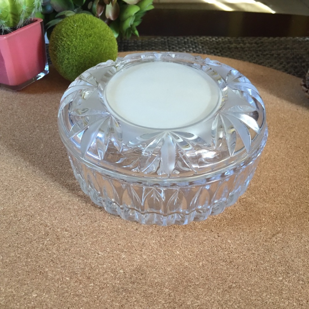 Vintage Clear Cut Glass Photo Jewelry Box